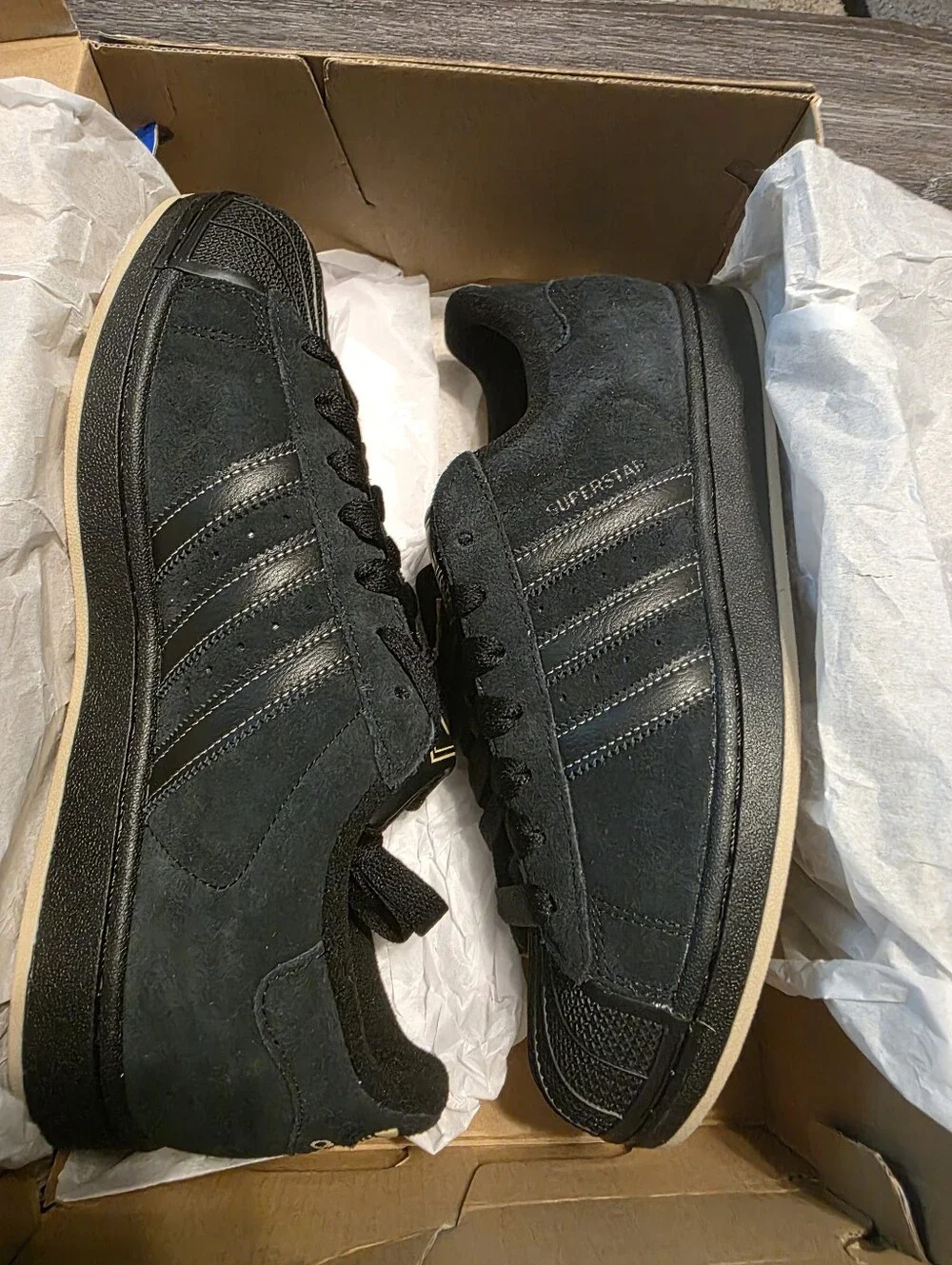 Adidas Superstar 2 Black Suede Low-Top Sneakers with Gold Logo